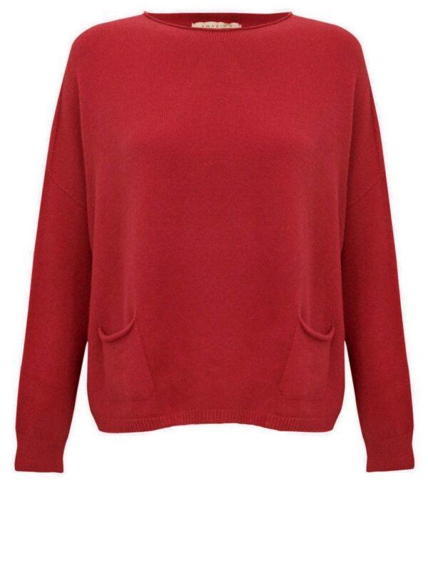 Jodie-Front-Pocket-Supersoft-Knit-Jumper-Berry-Red-Rouge