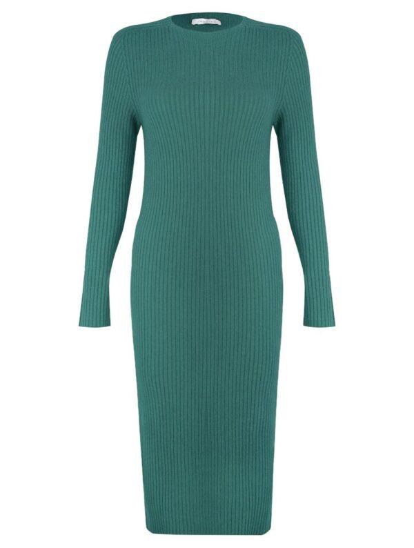Paola-Fitted-Ribbed-Midi-Dress-(Petrol)