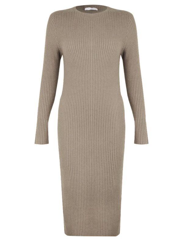 Paola Smoke Fitted Ribbed Midi Dress (Smoke)
