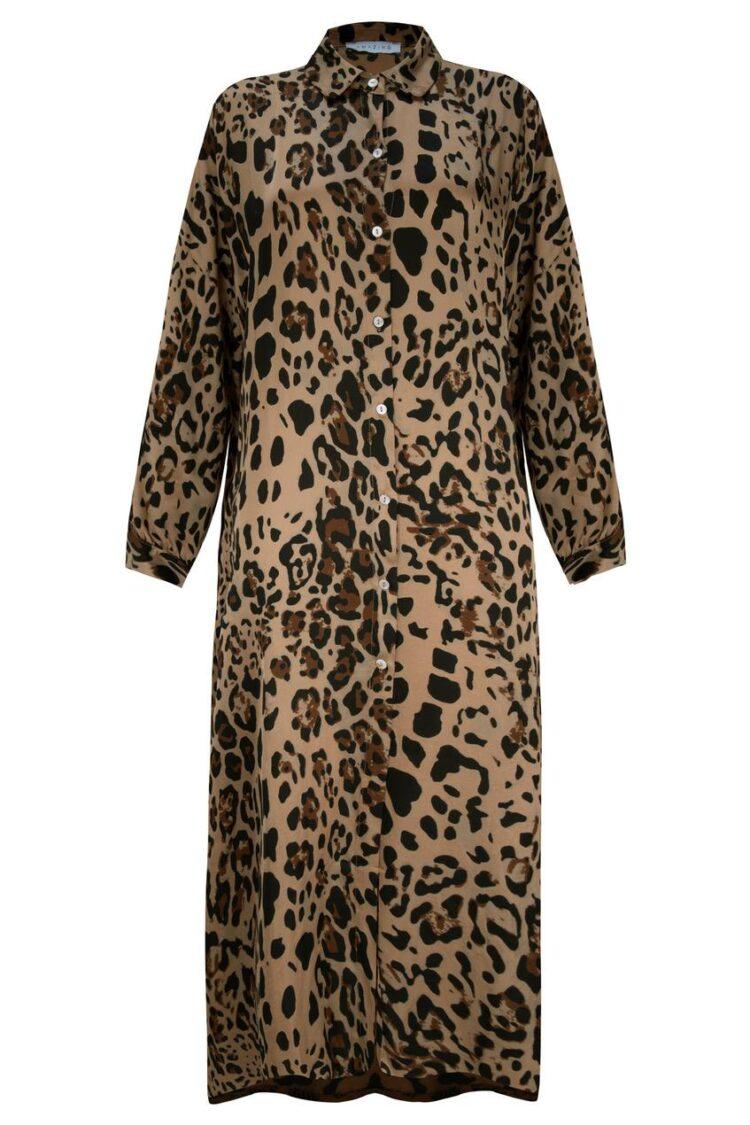 Savanna Leopard Shirt Dress Camel