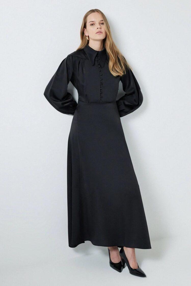 Touché - A Line buttoned satin dress