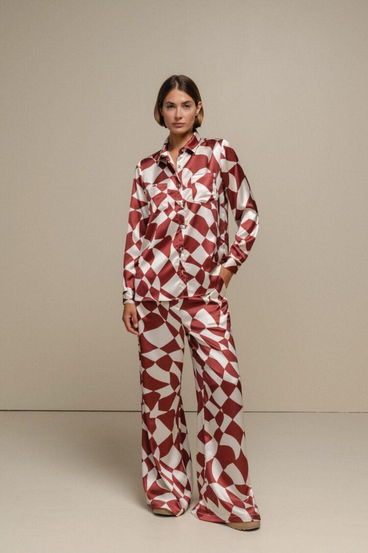 SMF - Satin geometric print shirt