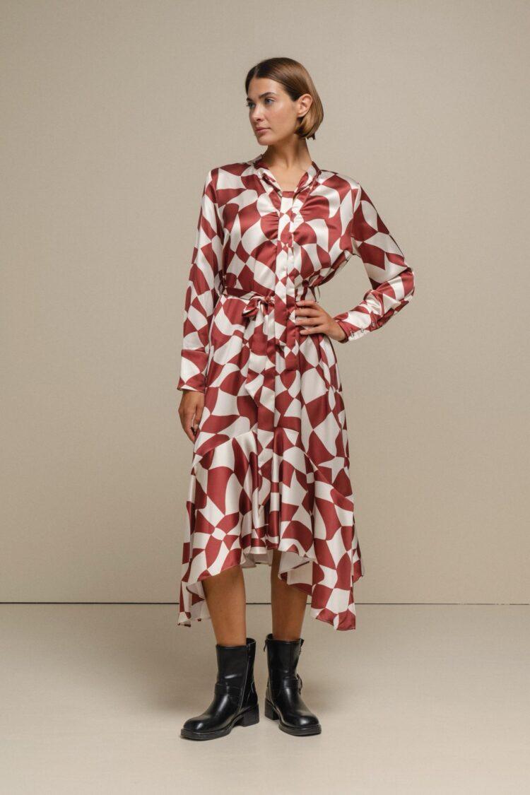 SMF - Shirt dress with satin geometric pattern