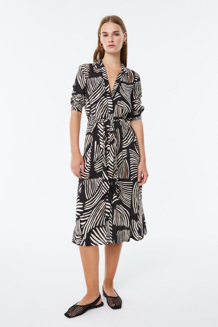paz torras - Printed shirt dress with French sleeves and belt