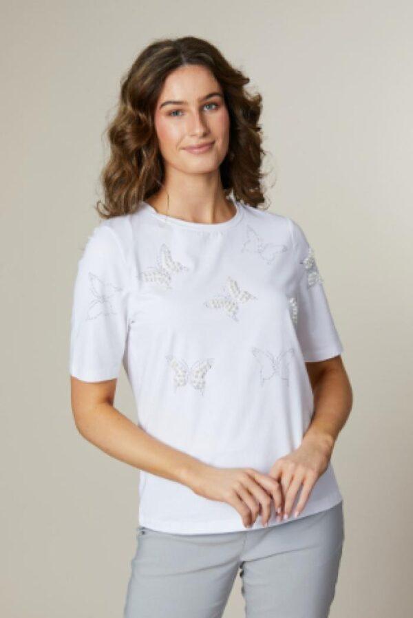 Jessica Graaf - White t-shirt with diamante/pearl butterflies