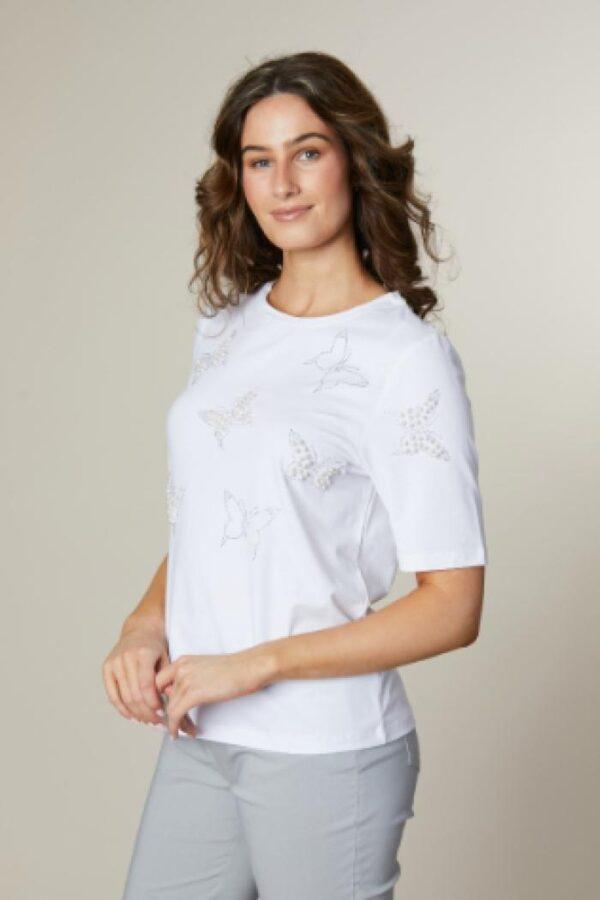 Jessica Graaf - White t-shirt with diamante/pearl butterflies - Image 2