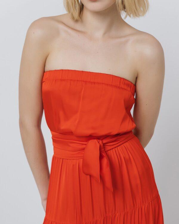 Access - Red strapless dress with ruffles and gatherings - Image 2