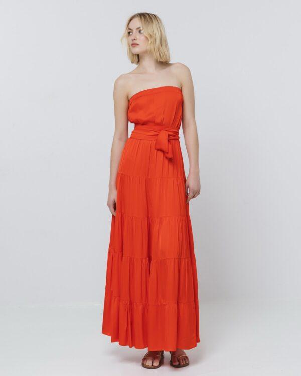 Access - Red strapless dress with ruffles and gatherings - Image 3