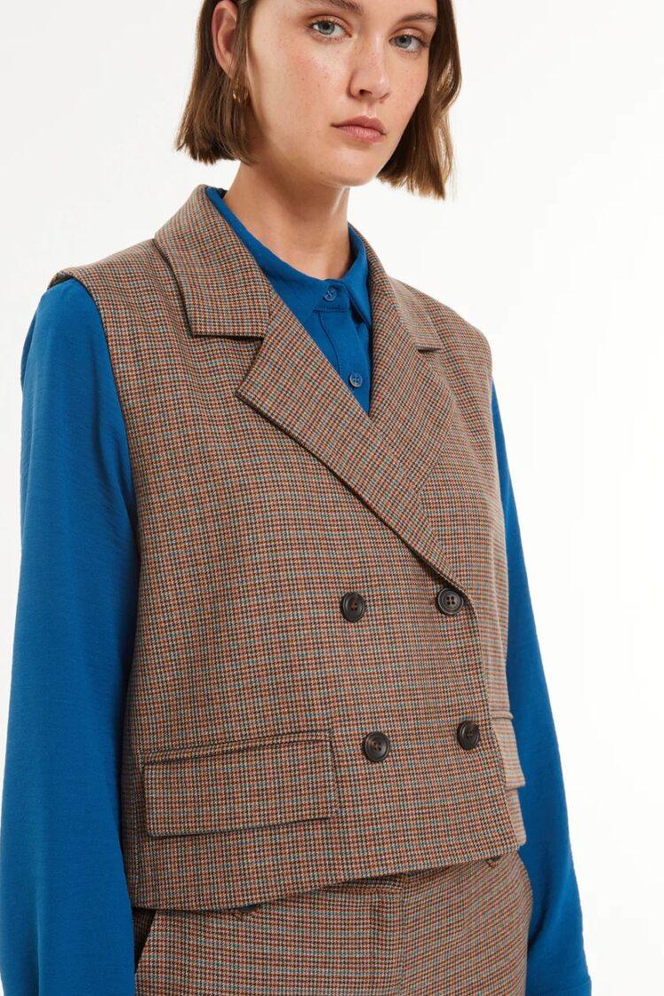 paz torras - Double-breasted plaid print vest