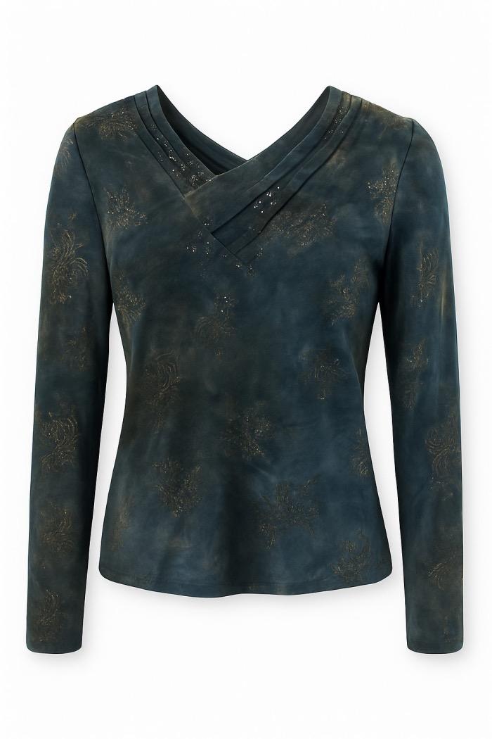 Jessica Graaf - Pleated V-neck devoré blouse