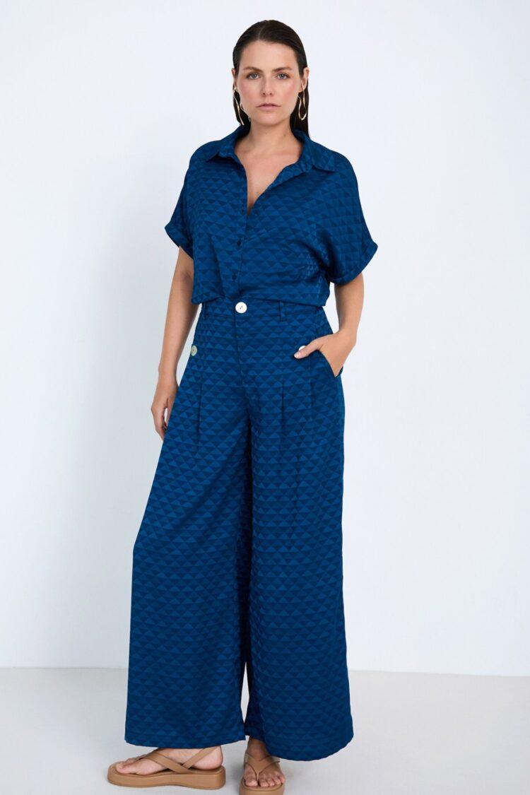 Skatie Brand - Geometric Jacquard Trousers | Navy