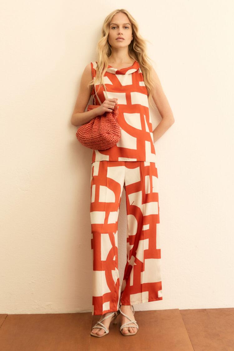 EMME - Albero printed twill trousers | geranium red