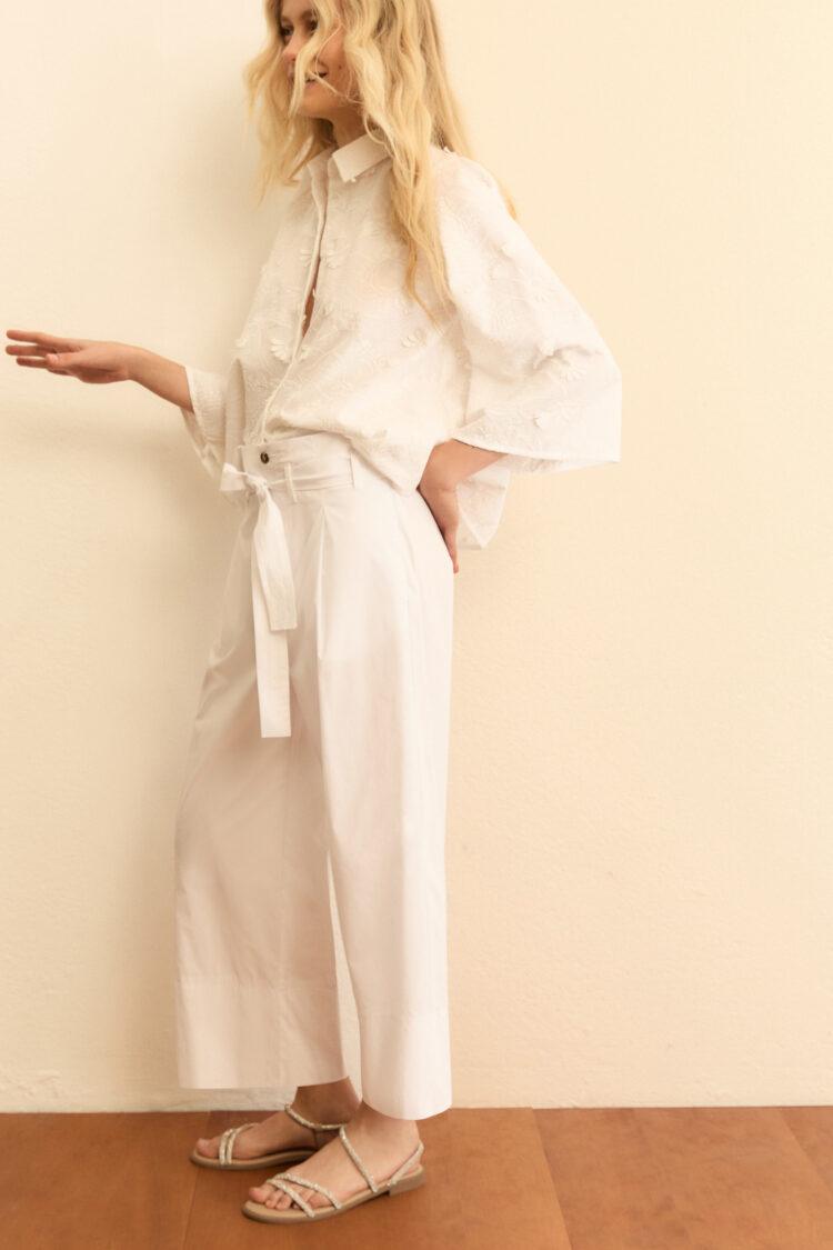 EMME - Boero belted poplin trousers | white