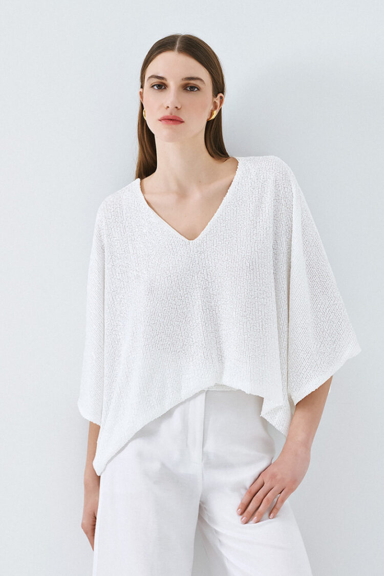 Access - Sequin blouse with batwing sleeves | White