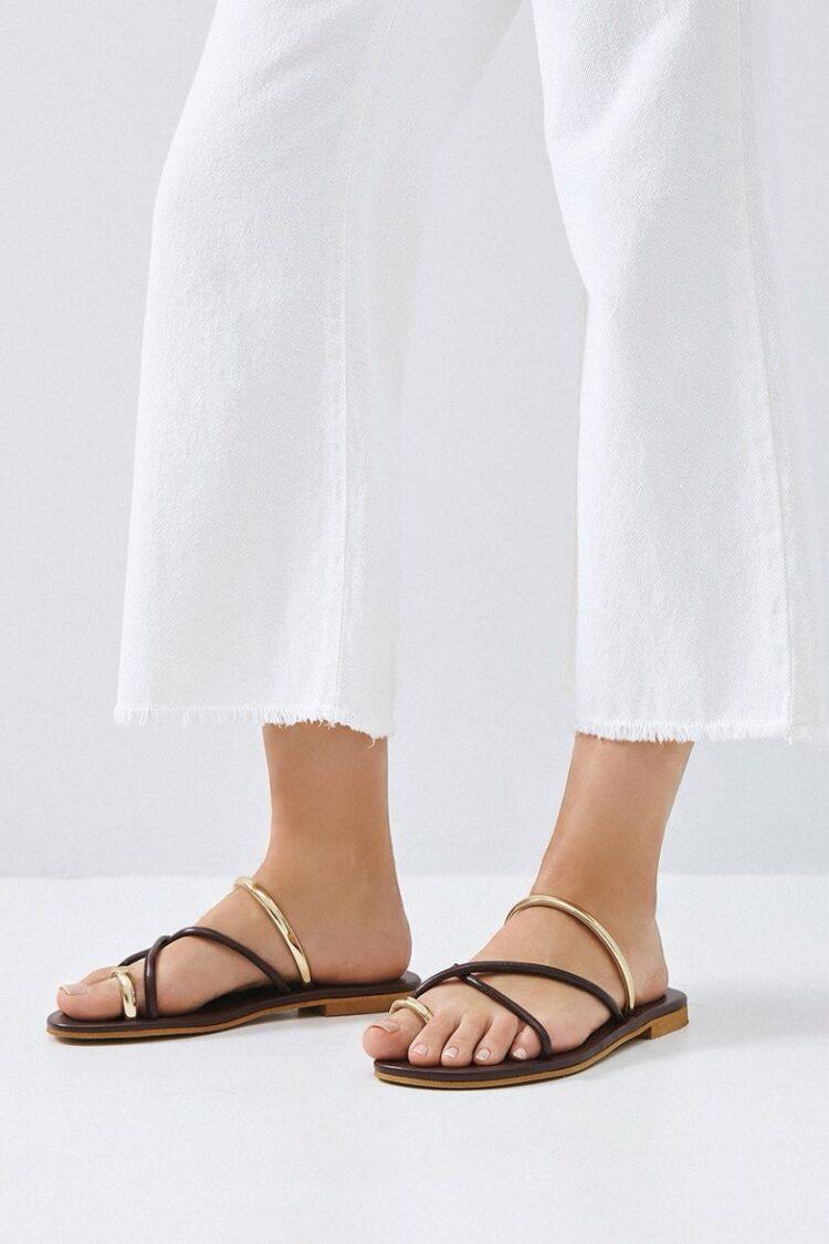 Access - Cross-strap sandals with metallic details | Chocolate