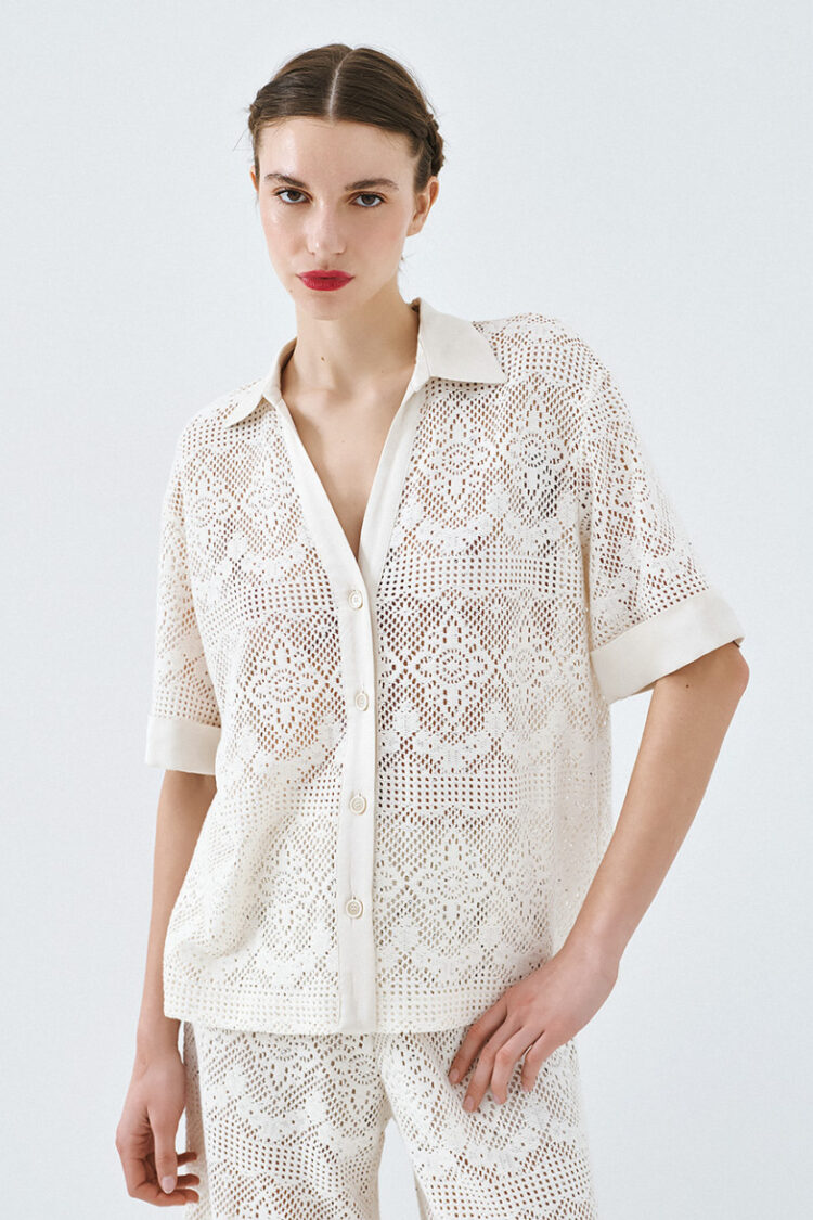 Access - Short-sleeved knitted shirt | Vanilla