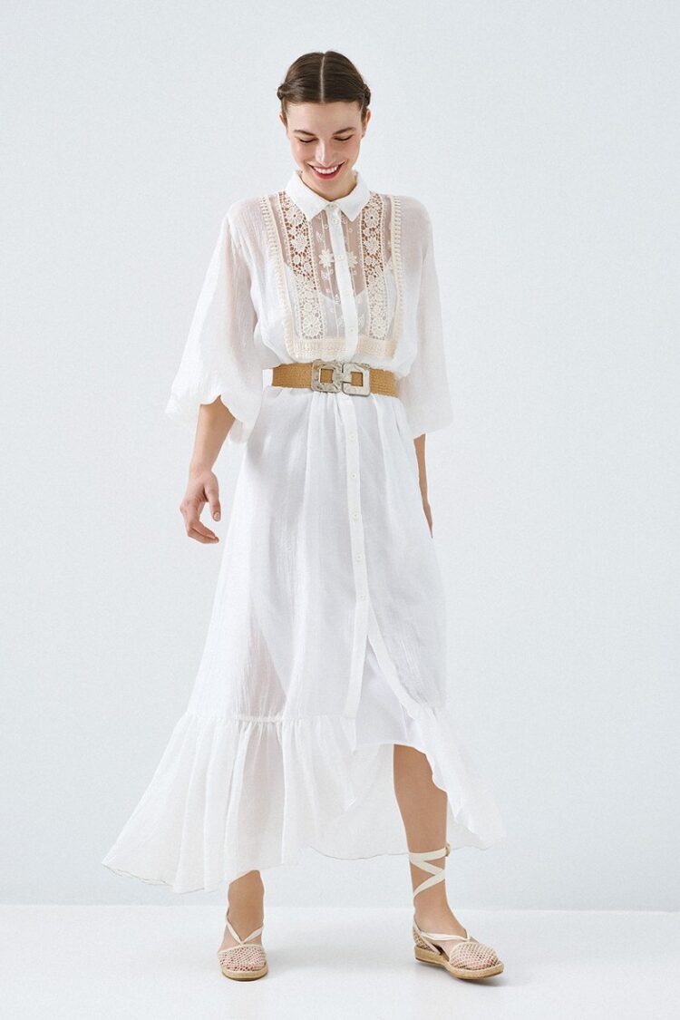 Access - Dress with ruffle details and knitted detail | Off white