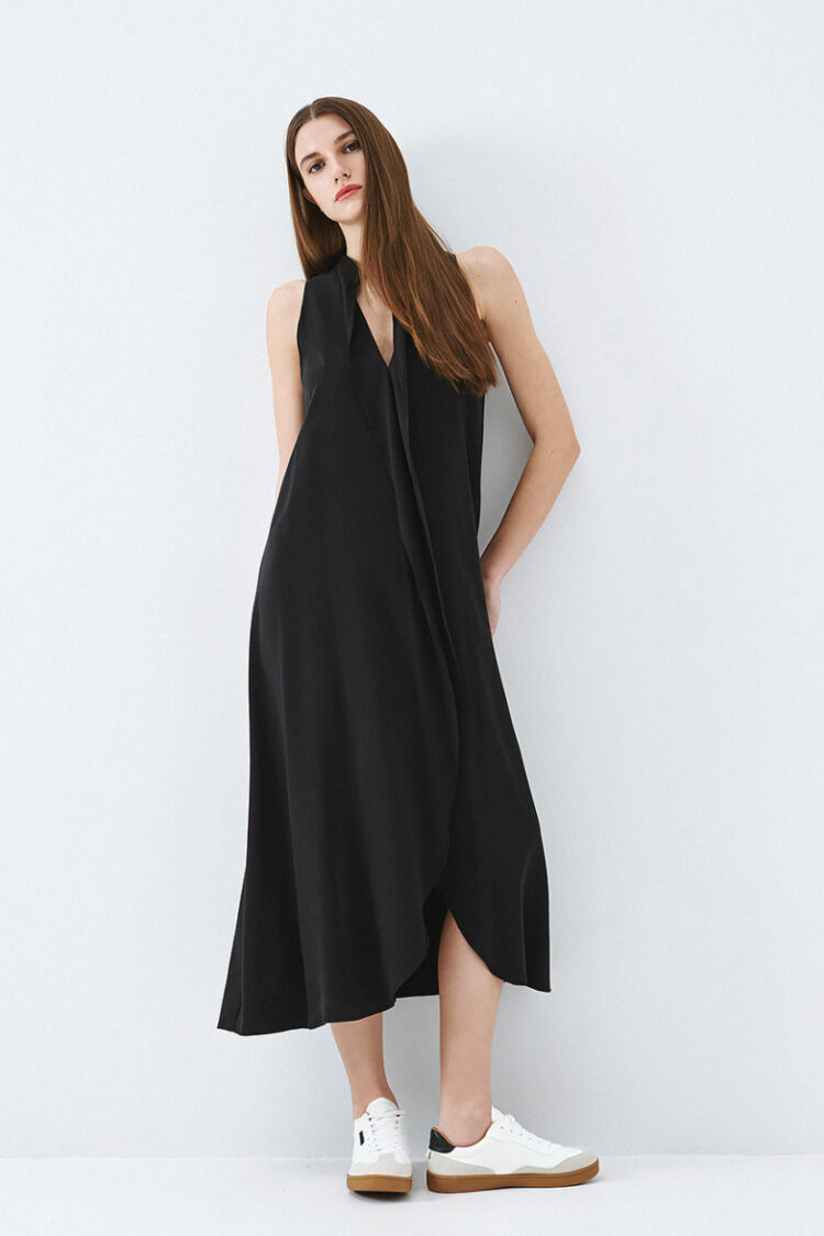 Access - Midi sleeveless dress with ruffles | Black