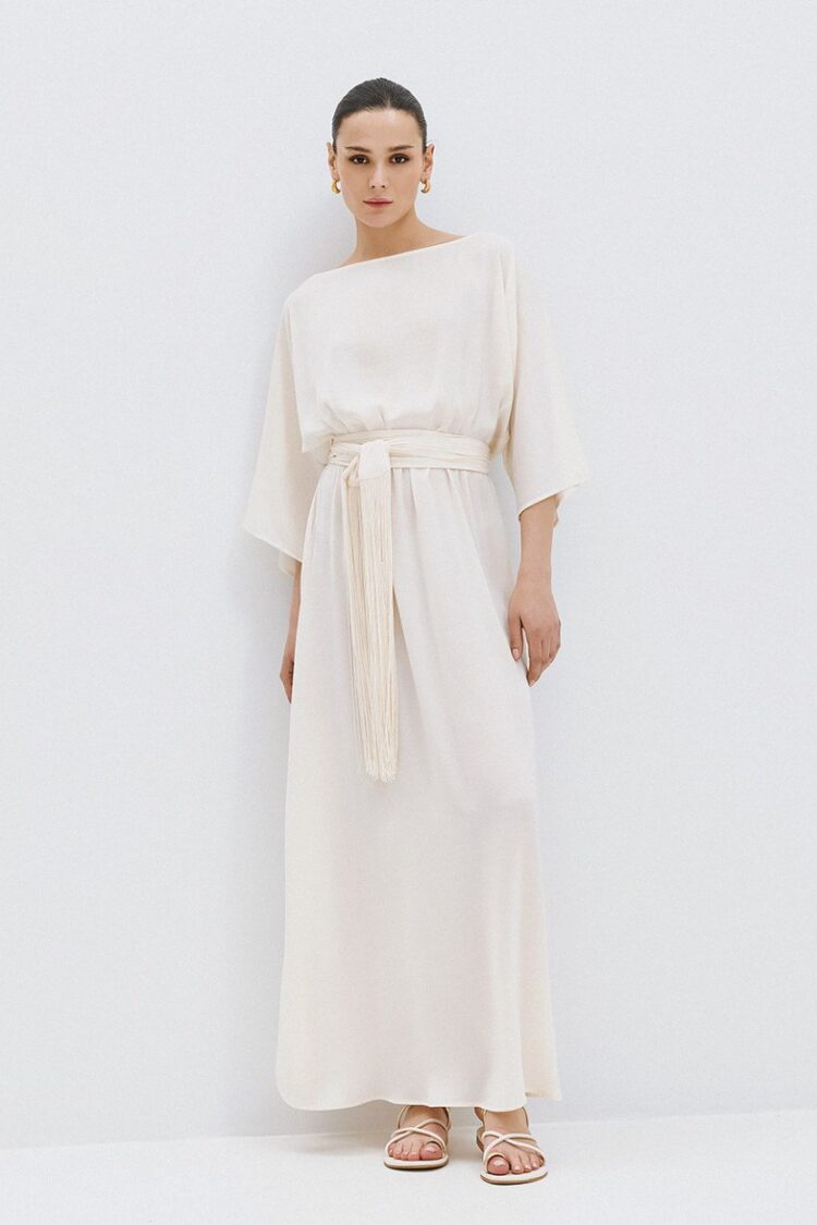 Access - Long dress with belt and fringe details | Vanilla