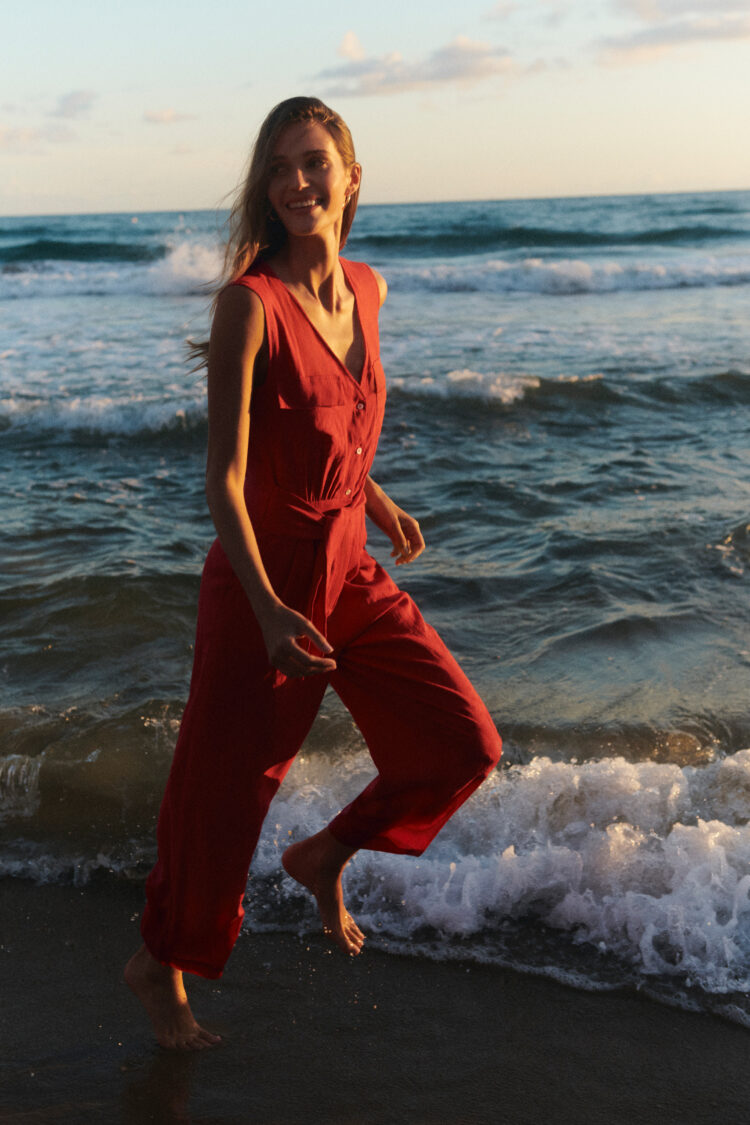 EMME - Costone pure linen jumpsuit | Geranium Red