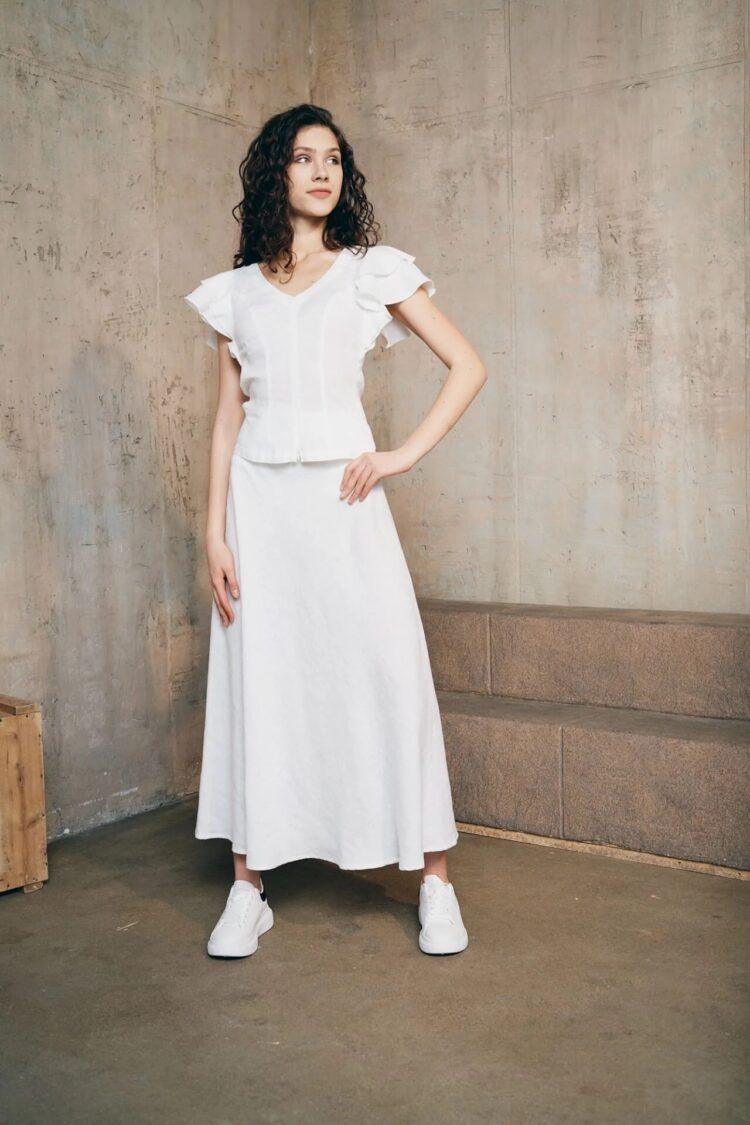 LueL linenwear - Midi length linen skirt | white