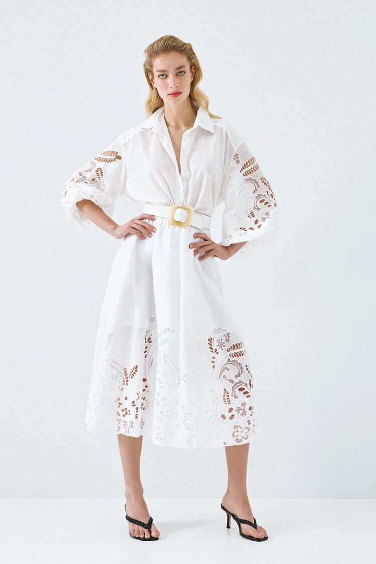 Access - Midi broderie skirt | White