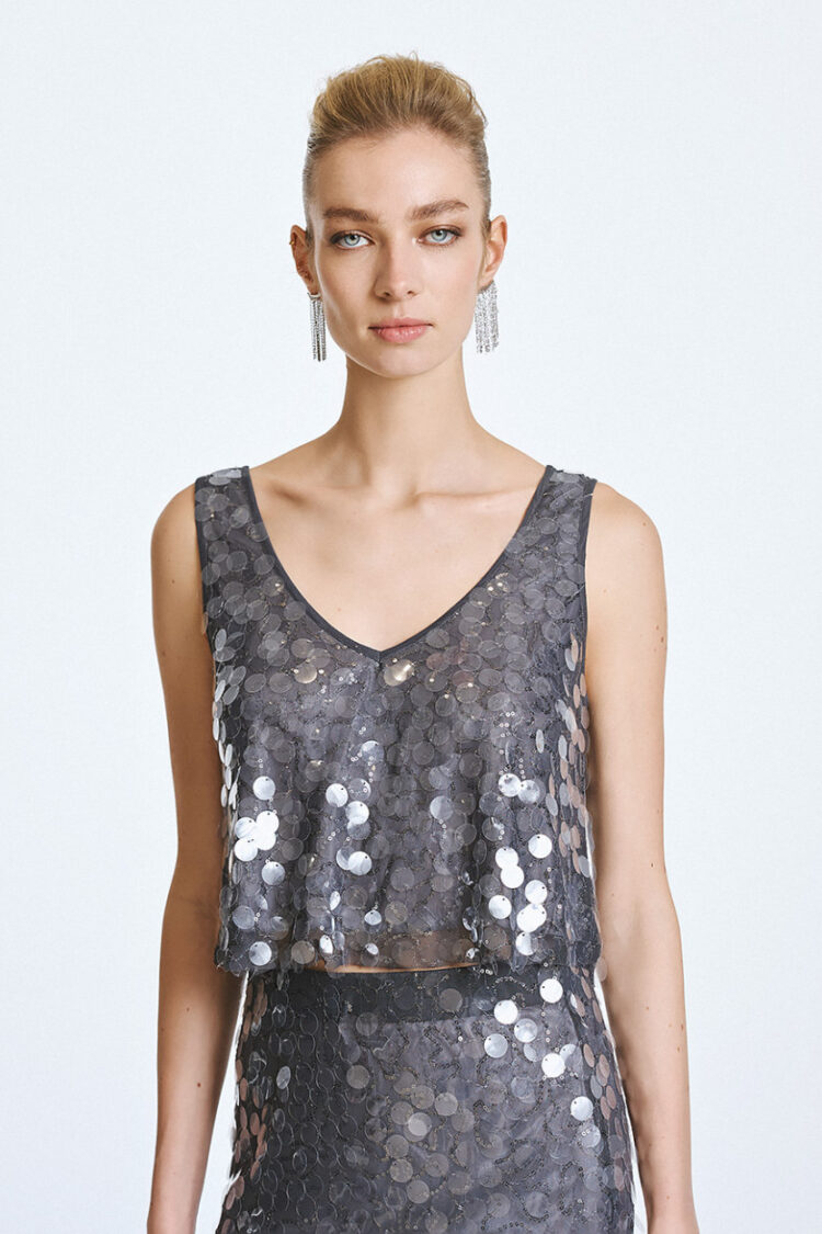 Access - Sequin top with V neckline | Coal