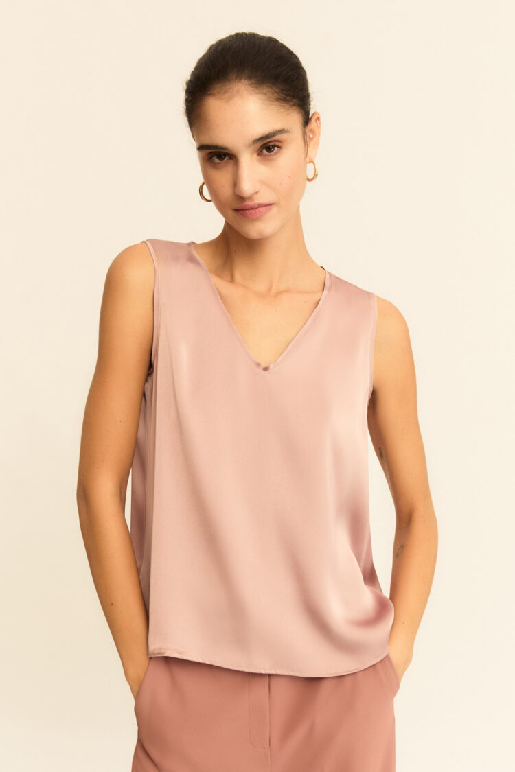 EMME - Cottage satin top with georgette details | Mauve