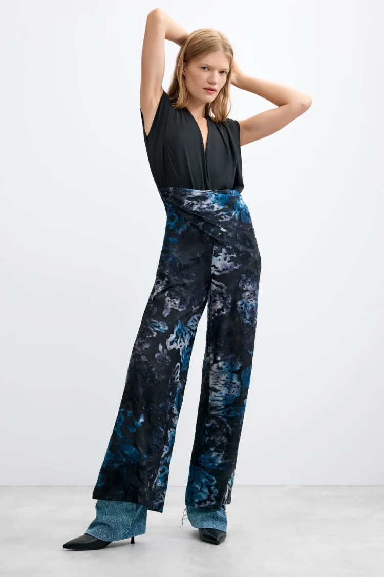 Desigual | Long Flocked Jumpsuit | Blue Floral Print