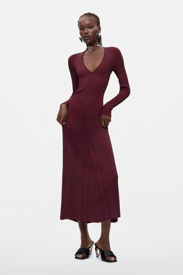 Desigual | Long-sleeved Knit Dress | Burgundy
