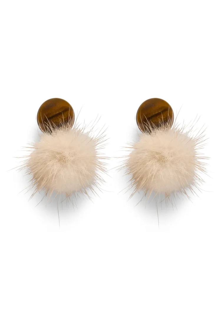 Chalk | Battle Fluffy Stud Earrings | Caramel