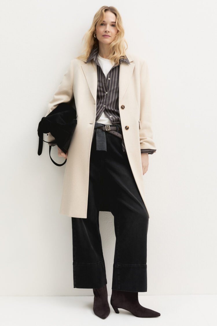 EMME | Tritone Brushed Jersey Coat | Ivory