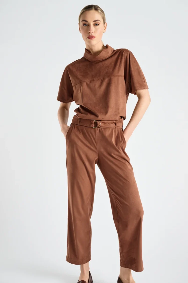 Marie Mero | Belted Faux Suede Pants | Tobacco