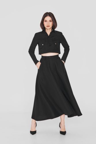 SWALLOW | Black Linen and Tencel™ Midi Cloche Skirt